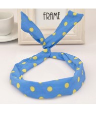 Korean Fashion Bunny Ears Polka Dot Cloth Hair Hoop - Sky Blue