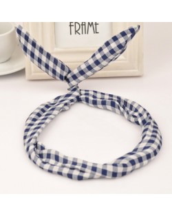Korean Style Tiny Square Prints Bunny Ears Hair Hoop - Dark Blue
