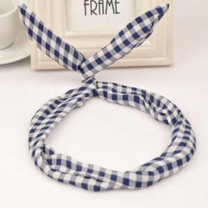 Korean Style Tiny Square Prints Bunny Ears Hair Hoop - Dark Blue