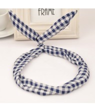 Korean Style Tiny Square Prints Bunny Ears Hair Hoop - Dark Blue