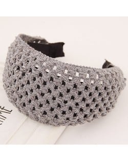 Korean Style Weaving Woolen Wide Hair Hoop - Gray