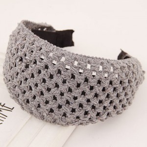 Korean Style Weaving Woolen Wide Hair Hoop - Gray