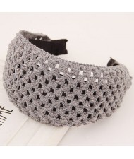 Korean Style Weaving Woolen Wide Hair Hoop - Gray