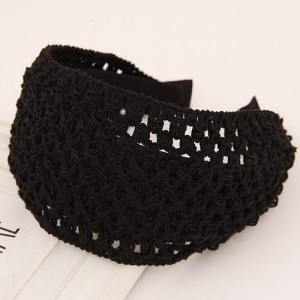 Korean Style Weaving Woolen Wide Hair Hoop - Black