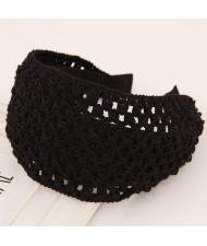 Korean Style Weaving Woolen Wide Hair Hoop - Black