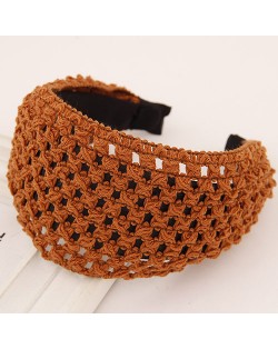 Korean Style Weaving Woolen Wide Hair Hoop - Brown