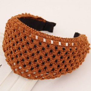 Korean Style Weaving Woolen Wide Hair Hoop - Brown