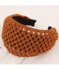 Korean Style Weaving Woolen Wide Hair Hoop - Brown