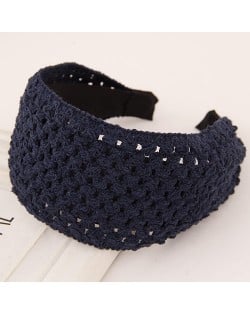 Korean Style Weaving Woolen Wide Hair Hoop - Ink Blue