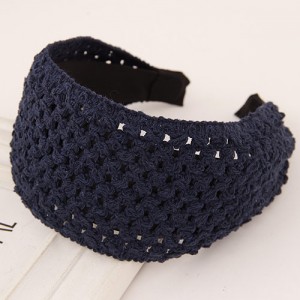 Korean Style Weaving Woolen Wide Hair Hoop - Ink Blue