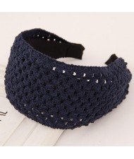 Korean Style Weaving Woolen Wide Hair Hoop - Ink Blue