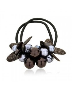 Korean Fashion Flower and Balls Cluster Rubber Hair Band - Coffee