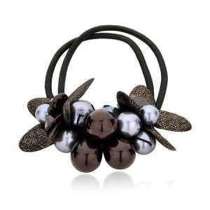 Korean Fashion Flower and Balls Cluster Rubber Hair Band - Coffee