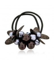 Korean Fashion Flower and Balls Cluster Rubber Hair Band - Coffee