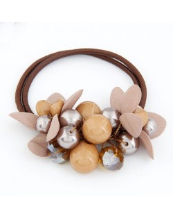 Korean Fashion Flower and Balls Cluster Rubber Hair Band - Light Orange