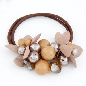Korean Fashion Flower and Balls Cluster Rubber Hair Band - Light Orange