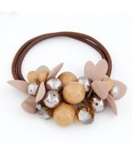 Korean Fashion Flower and Balls Cluster Rubber Hair Band - Light Orange