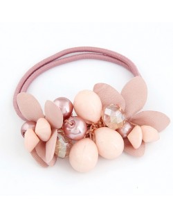 Korean Fashion Flower and Balls Cluster Rubber Hair Band - Pink
