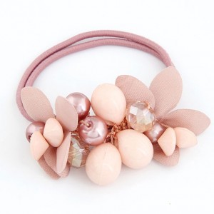 Korean Fashion Flower and Balls Cluster Rubber Hair Band - Pink