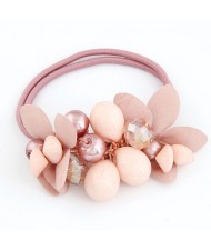 Korean Fashion Flower and Balls Cluster Rubber Hair Band - Pink