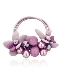 Korean Fashion Flower and Balls Cluster Rubber Hair Band - Lavendar