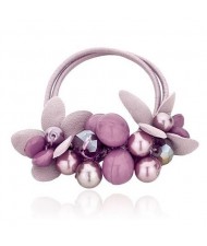 Korean Fashion Flower and Balls Cluster Rubber Hair Band - Lavendar