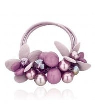 Korean Fashion Flower and Balls Cluster Rubber Hair Band - Lavendar