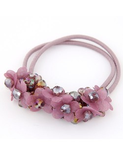 Cloth Flower and Crystal Balls Cluster Design Rubber Hair Band - Violet