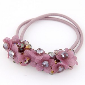 Cloth Flower and Crystal Balls Cluster Design Rubber Hair Band - Violet