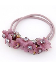 Cloth Flower and Crystal Balls Cluster Design Rubber Hair Band - Violet