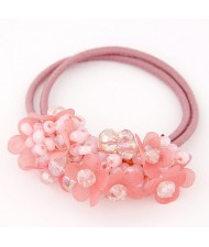 Cloth Flower and Crystal Balls Cluster Design Rubber Hair Band - Pink