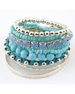 Multi-layer Beads and Studs High Fashion Bracelet - Blue