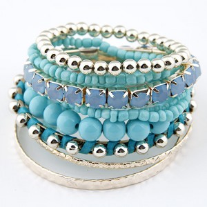 Multi-layer Beads and Studs High Fashion Bracelet - Blue