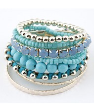 Multi-layer Beads and Studs High Fashion Bracelet - Blue