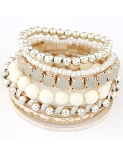 Multi-layer Beads and Studs High Fashion Bracelet - White