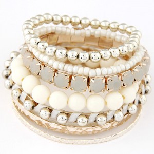 Multi-layer Beads and Studs High Fashion Bracelet - White