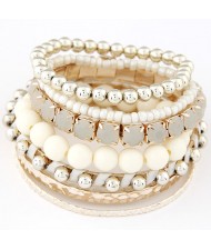 Multi-layer Beads and Studs High Fashion Bracelet - White