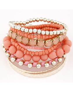 Multi-layer Beads and Studs High Fashion Bracelet - Red