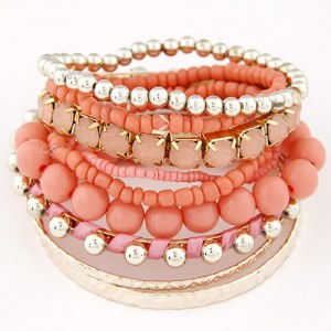 Multi-layer Beads and Studs High Fashion Bracelet - Red