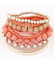 Multi-layer Beads and Studs High Fashion Bracelet - Red