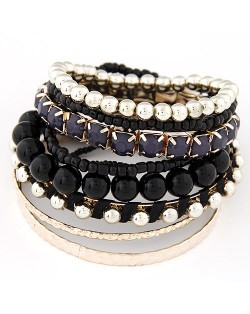 Multi-layer Beads and Studs High Fashion Bracelet - Black