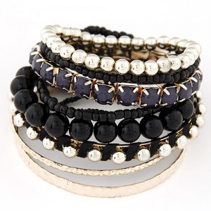 Multi-layer Beads and Studs High Fashion Bracelet - Black