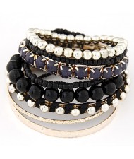 Multi-layer Beads and Studs High Fashion Bracelet - Black
