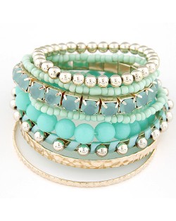 Multi-layer Beads and Studs High Fashion Bracelet - Green