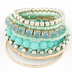 Multi-layer Beads and Studs High Fashion Bracelet - Green