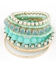 Multi-layer Beads and Studs High Fashion Bracelet - Green