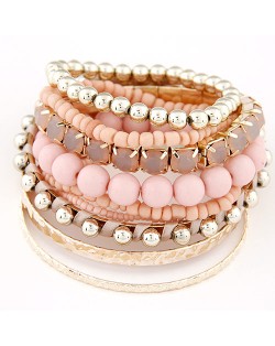 Multi-layer Beads and Studs High Fashion Bracelet - Pink