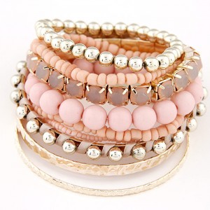 Multi-layer Beads and Studs High Fashion Bracelet - Pink