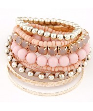 Multi-layer Beads and Studs High Fashion Bracelet - Pink