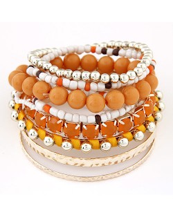 Multi-layer Beads and Studs High Fashion Bracelet - Orange